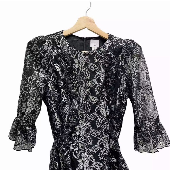 ❤️THE VAMPIRE'S WIFE X H&M MYSTIQUE LACE RUFFLE MINI DRESS BLACK SILVER SIZE S - Picture 10 of 12
